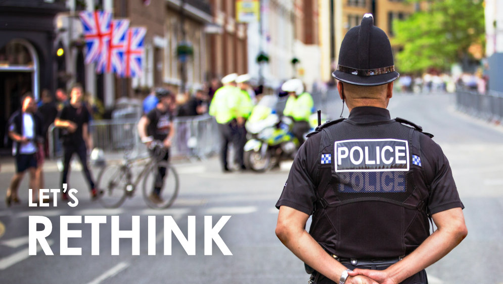 A policeman standing in the street